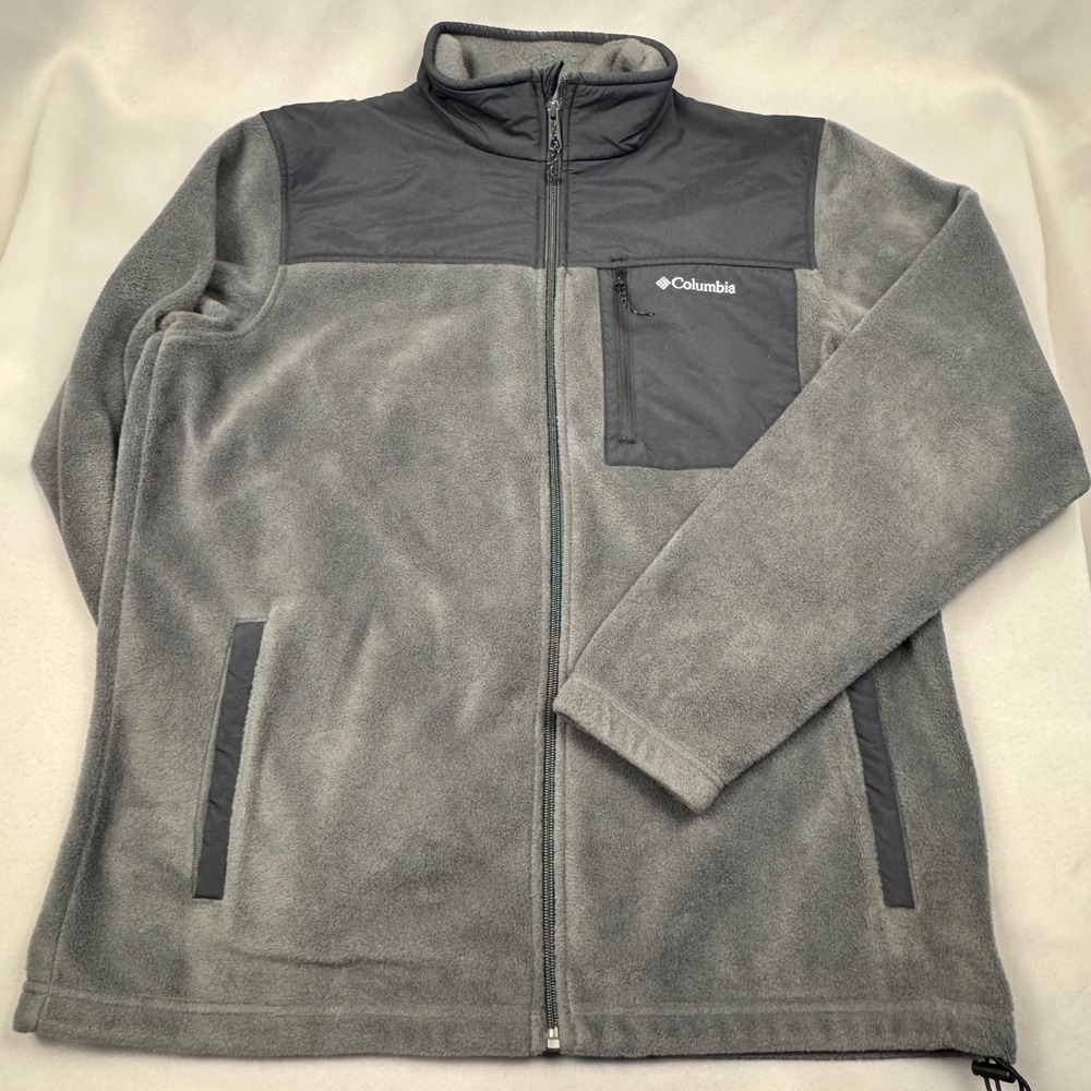 Columbia Mens Full Zip Fleece Jacket Grey Black Colorblock Mock Neck XL
